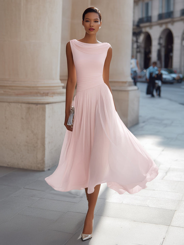 Draped Neck Sleeveless Pleated Occasion Midi Dress Modeberg Bern