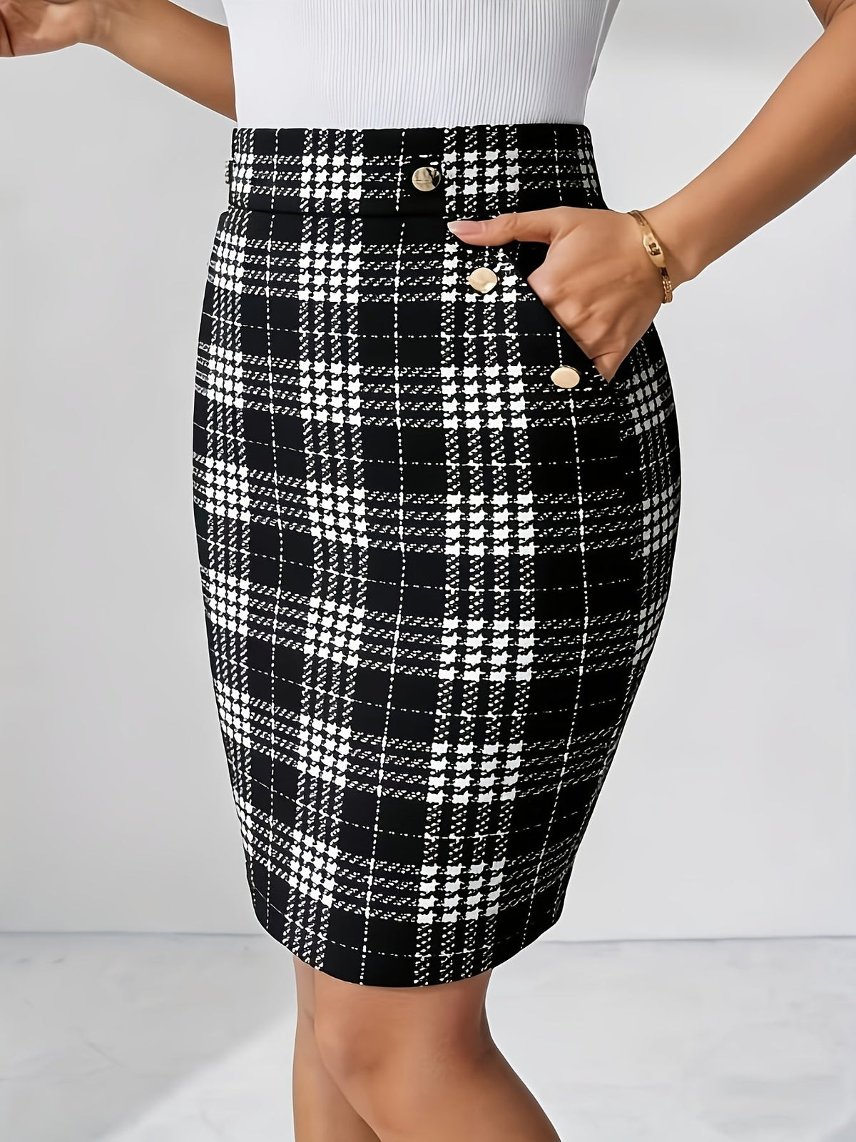 Plaid Metal Button Pocket Skirt Modeberg Bern