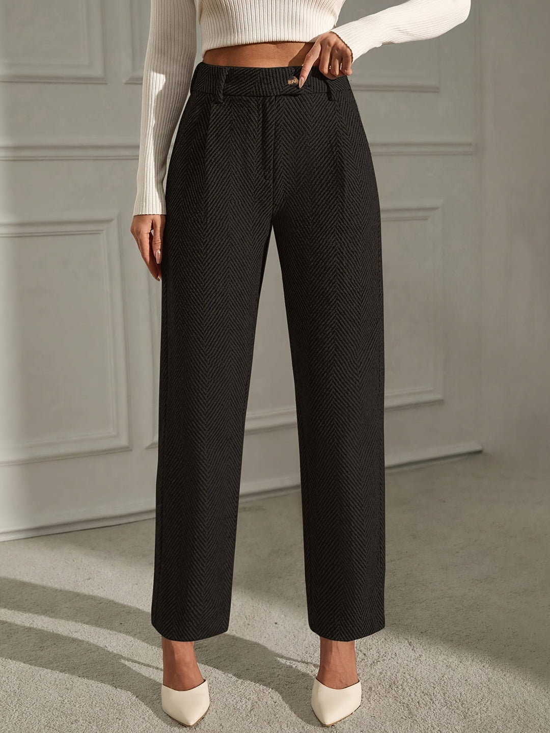 Elegant Grey Straight-Leg Office Trousers Modeberg Bern