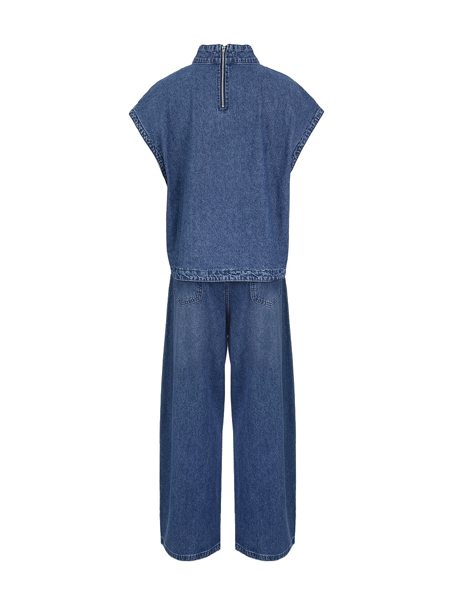 Denim Mock Neck Vest Top & Wide-Leg Jeans Co-ord Set Modeberg Bern