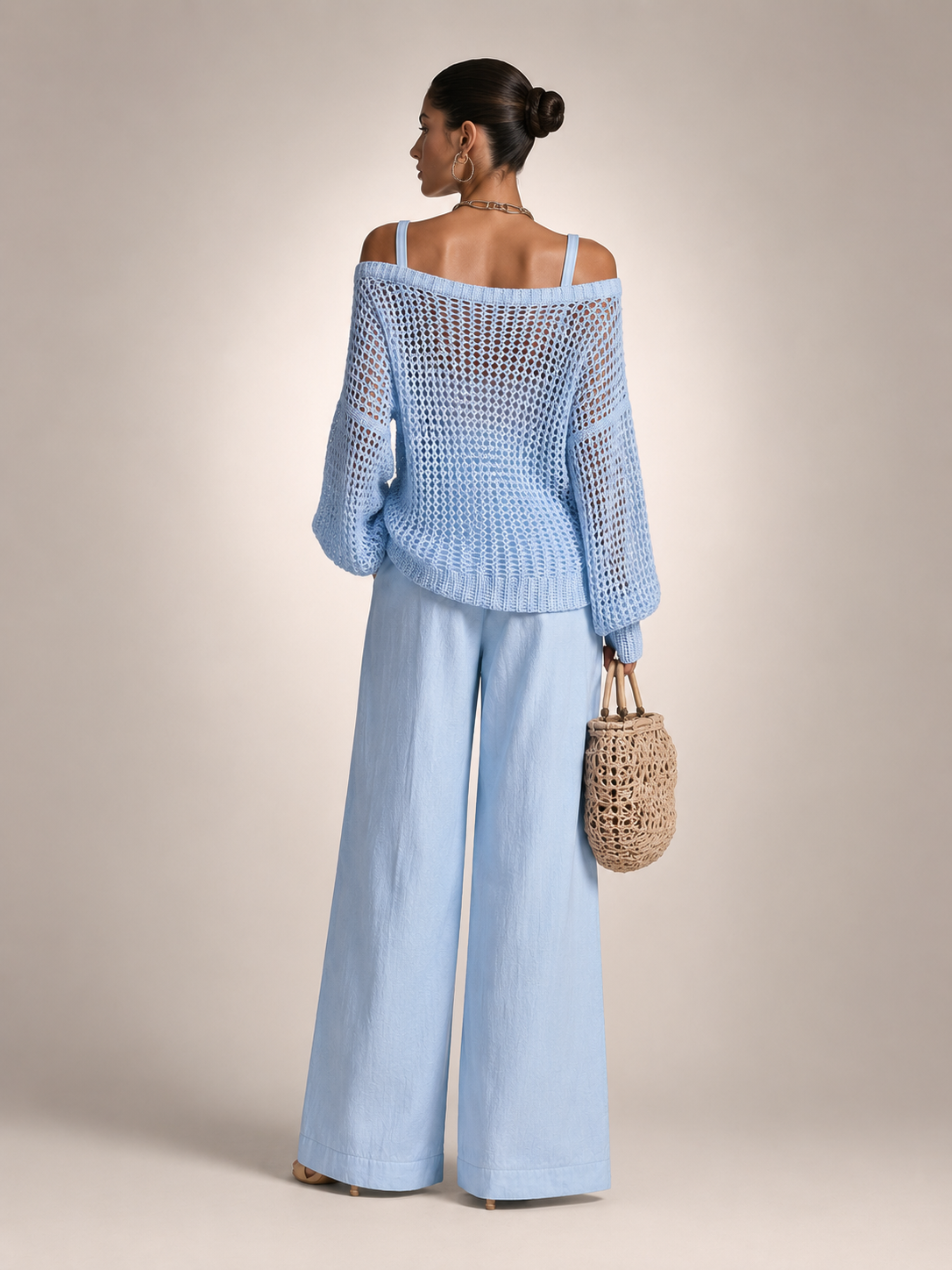 Off-Shoulder Knit Co-Ord Set with Wide-Leg Trousers Modeberg Bern