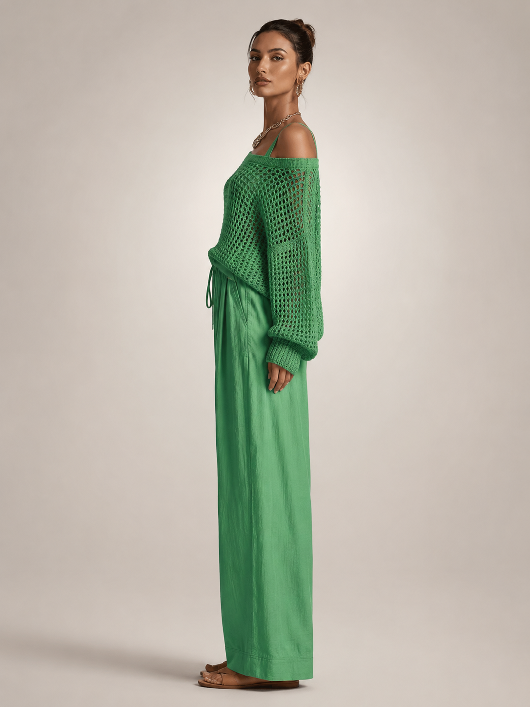 Off-Shoulder Knit Co-Ord Set with Wide-Leg Trousers Modeberg Bern