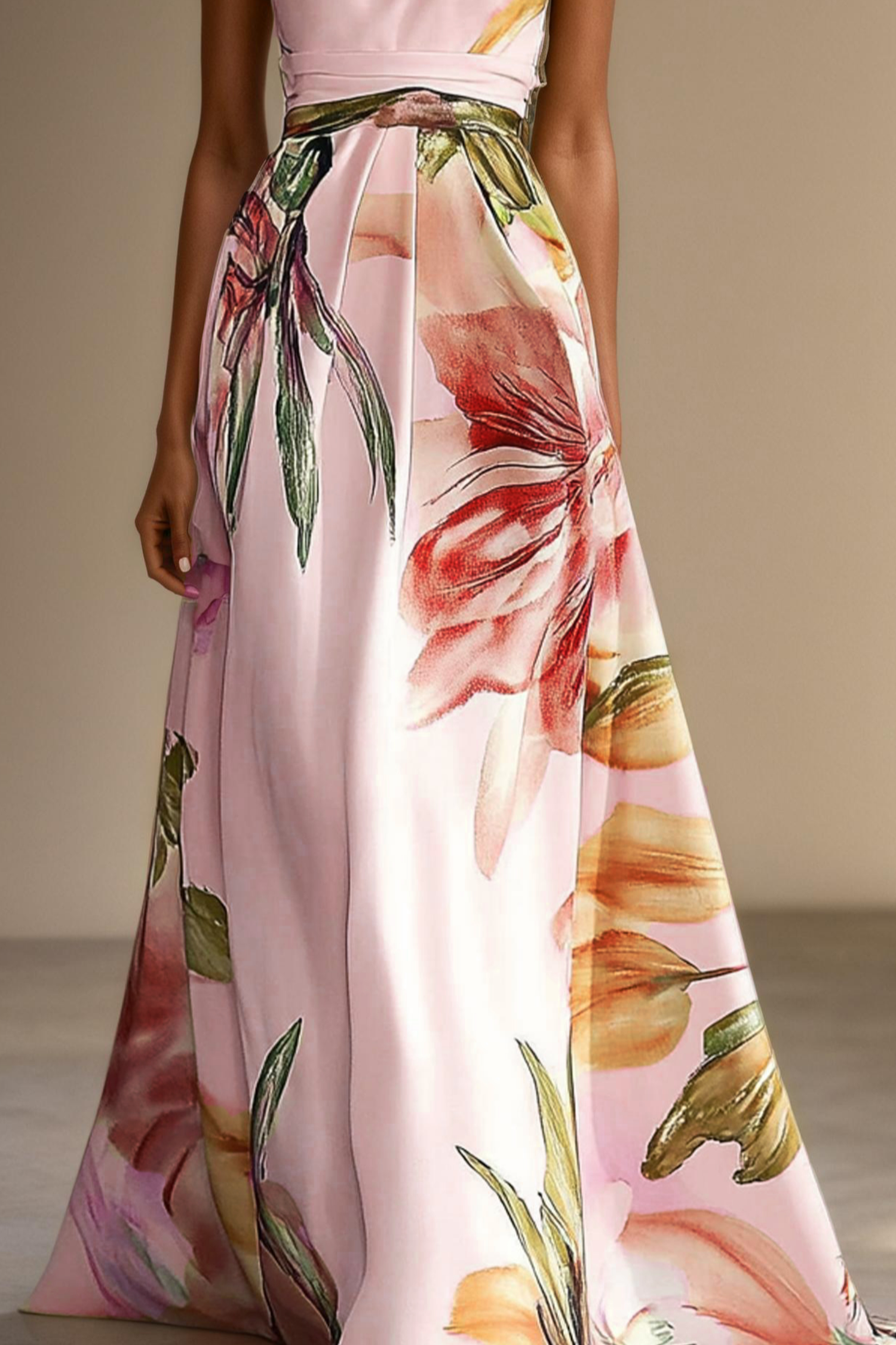 Floral Satin One-Shoulder Wedding Guest Maxi Dress Modeberg Bern