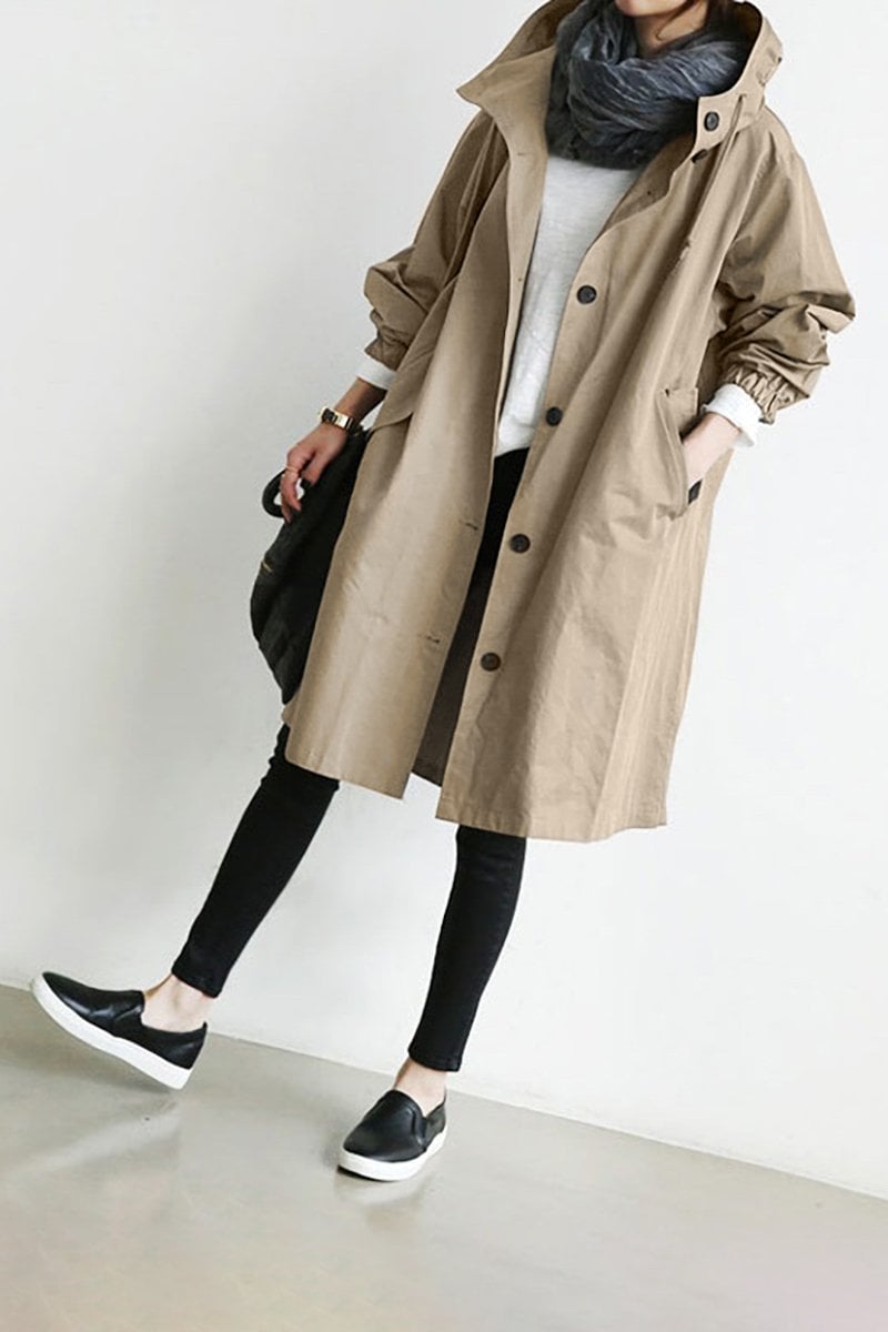 Mid-Length Hooded Jacket with Button Front and Shortened Sleeves Modeberg Bern
