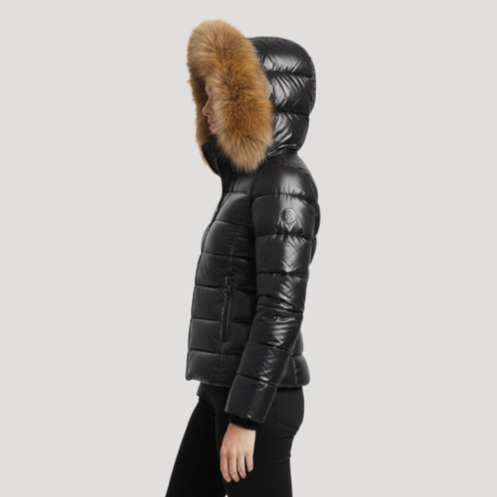 Faux Fur Hooded Puffer Jacket with Glossy Finish Modeberg Bern