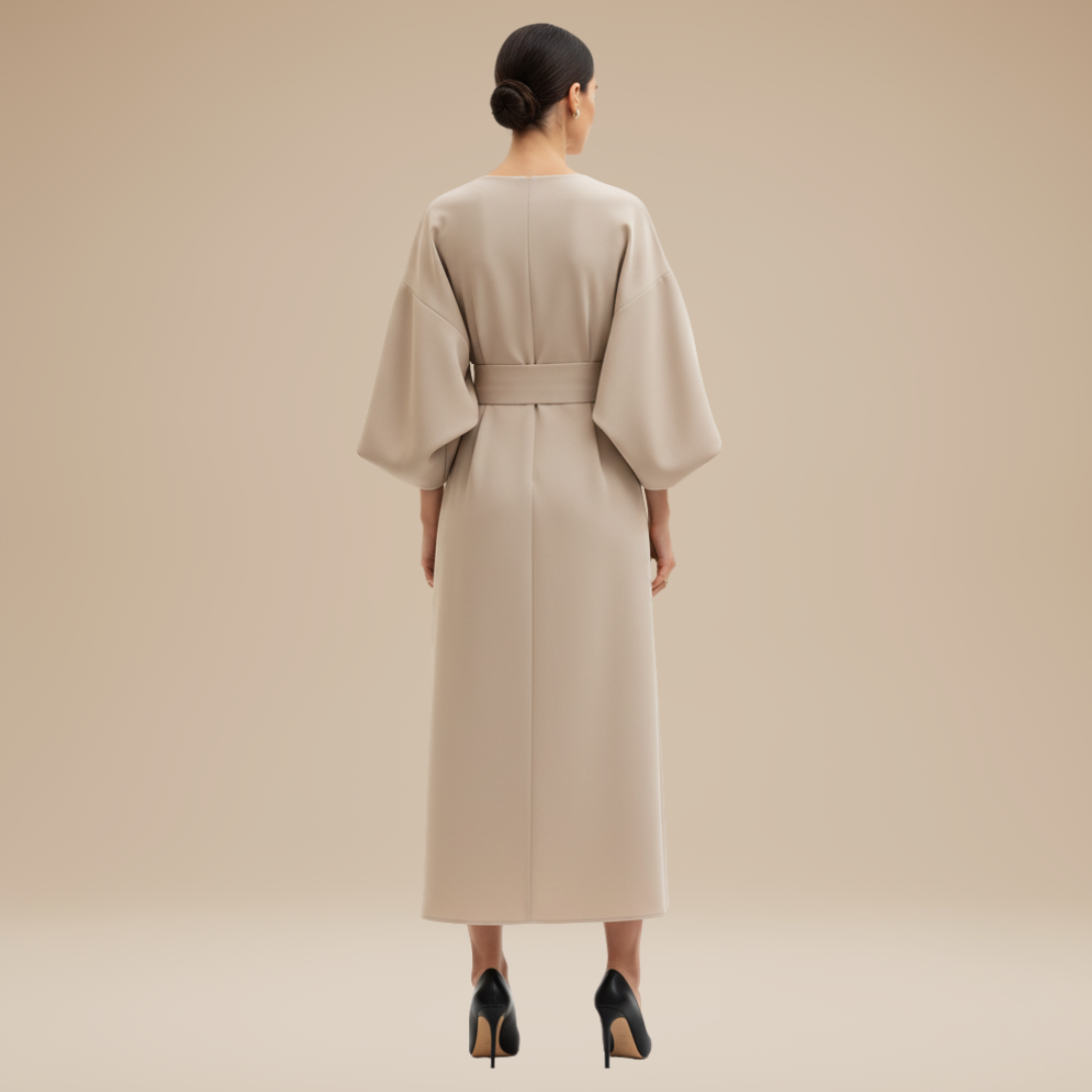 Belted Wide Sleeve Wrap Midi Dress Modeberg Bern