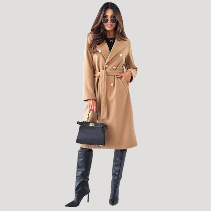 Double Breasted Longline Coat with Self Tie Belt Modeberg Bern