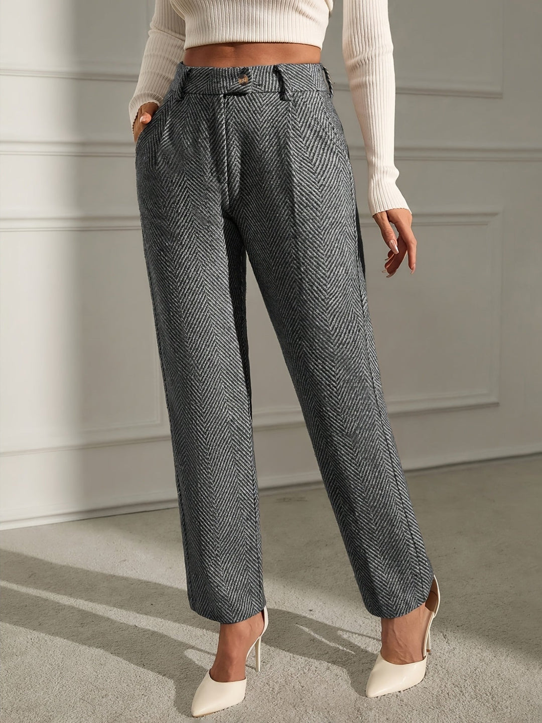 Elegant Grey Straight-Leg Office Trousers Modeberg Bern