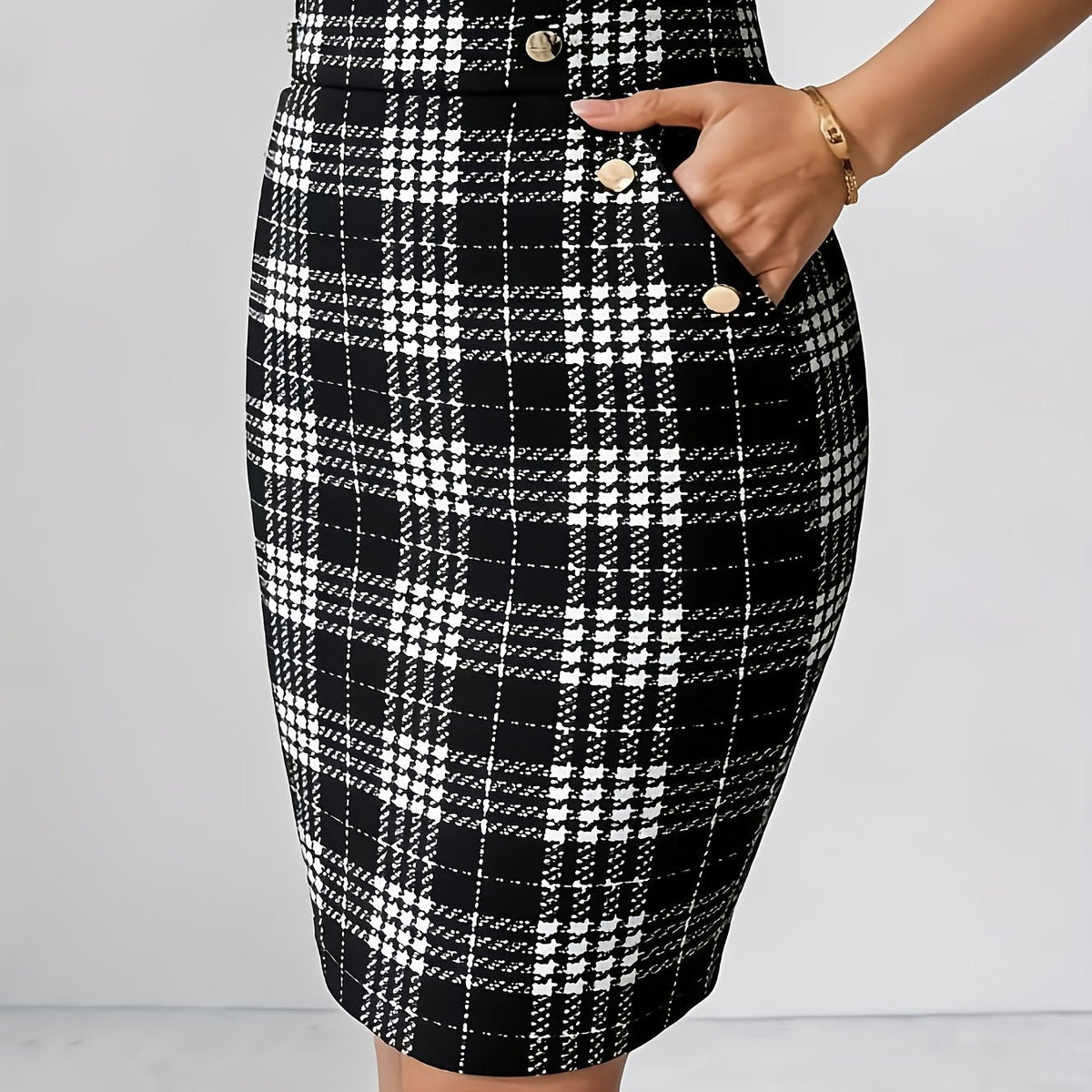 Plaid Metal Button Pocket Skirt Modeberg Bern