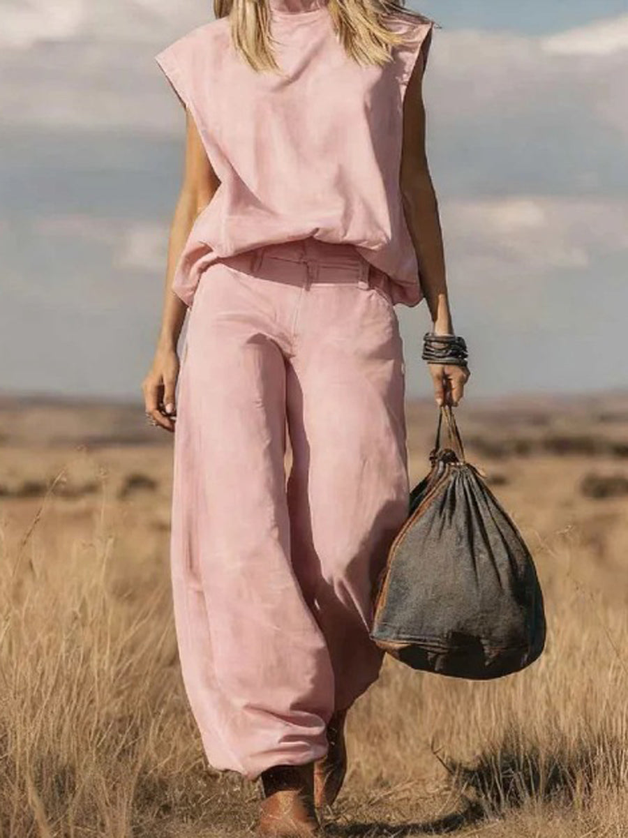 Denim Mock Neck Vest Top & Wide-Leg Jeans Co-ord Set Modeberg Bern