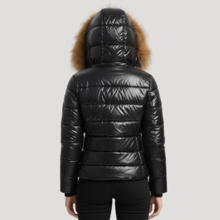 Faux Fur Hooded Puffer Jacket with Glossy Finish Modeberg Bern