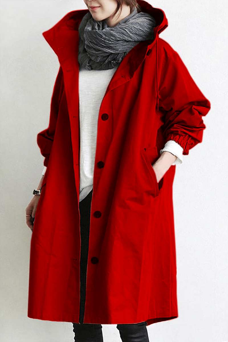Mid-Length Hooded Jacket with Button Front and Shortened Sleeves Modeberg Bern