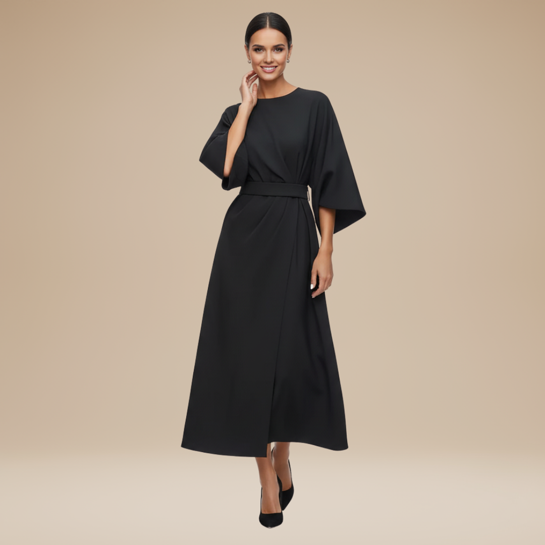 Belted Wide Sleeve Wrap Midi Dress Modeberg Bern