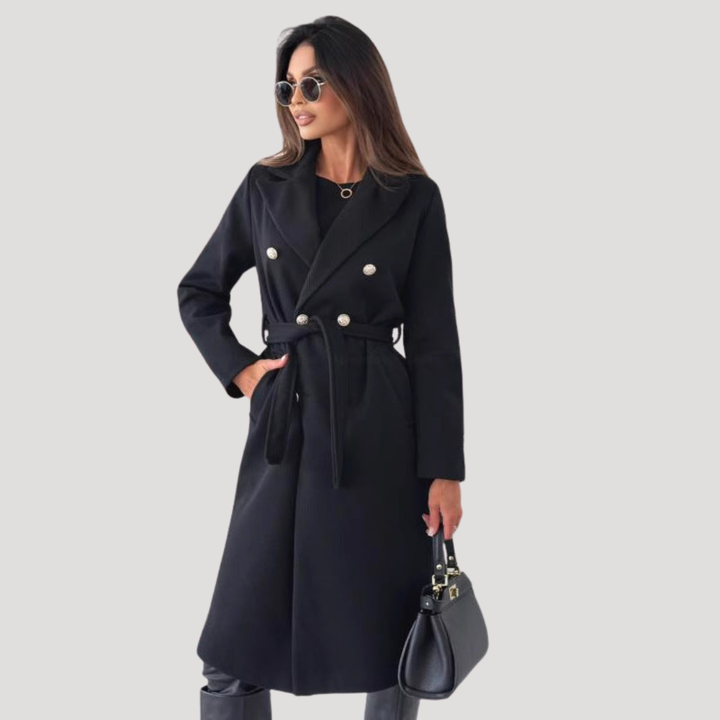 Double Breasted Longline Coat with Self Tie Belt Modeberg Bern