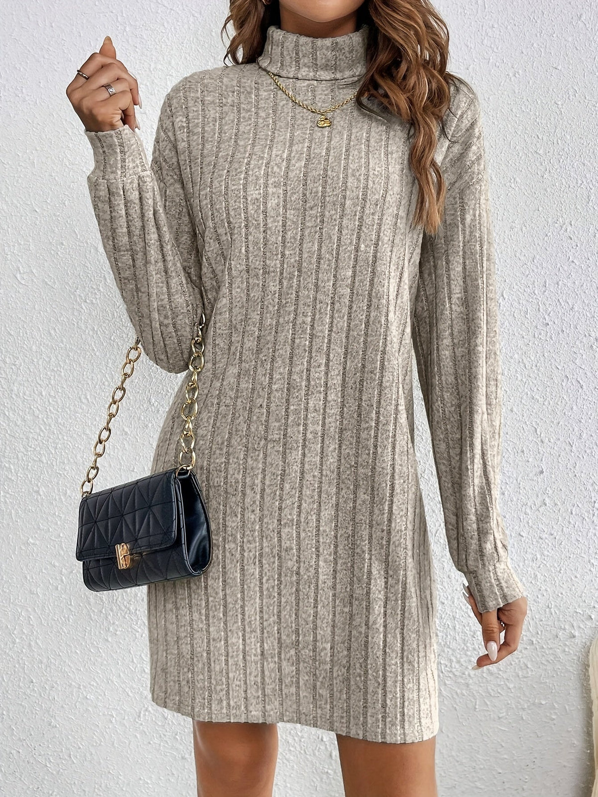 Ribbed Roll Neck Jumper Dress with Stretch Knit Modeberg Bern