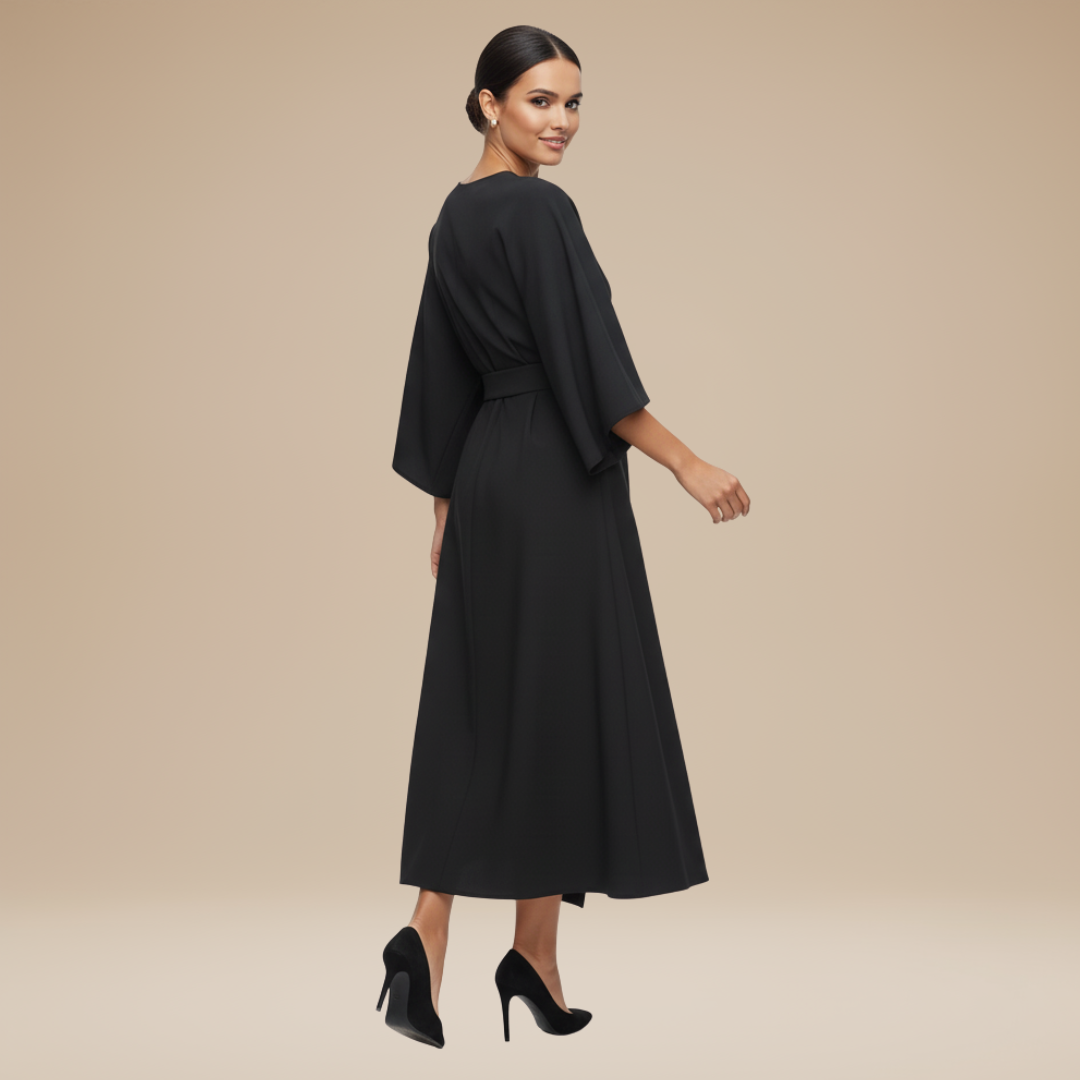 Belted Wide Sleeve Wrap Midi Dress Modeberg Bern