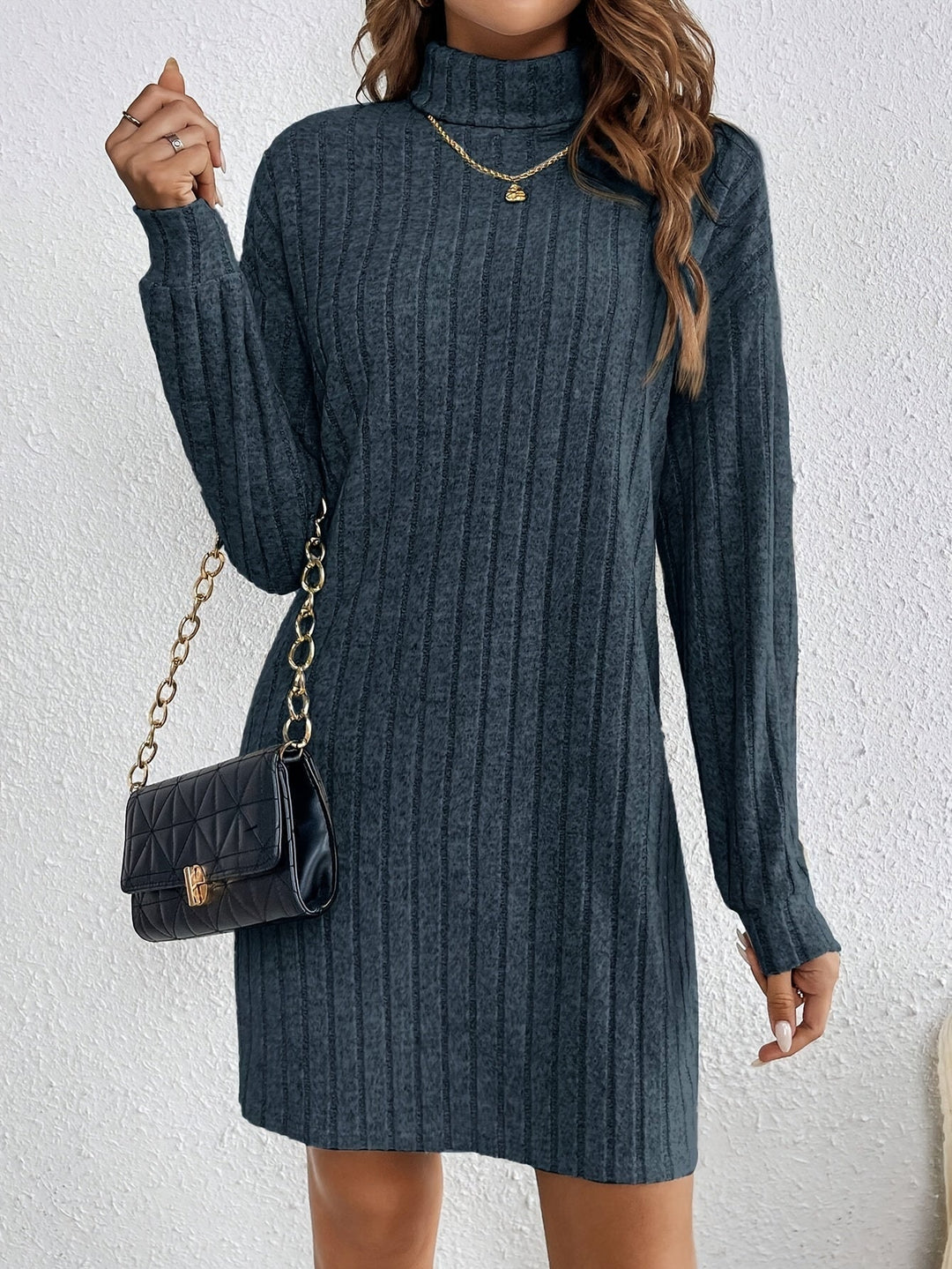 Ribbed Roll Neck Jumper Dress with Stretch Knit Modeberg Bern