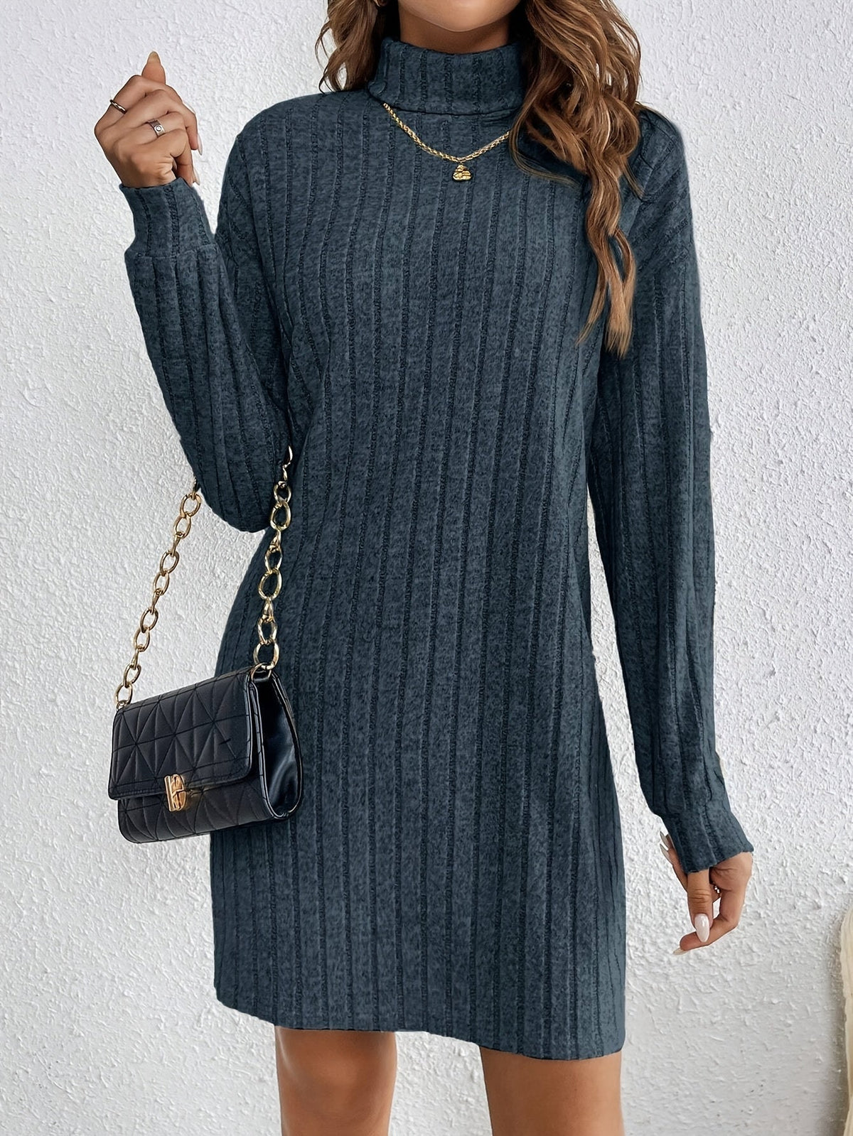 Ribbed Roll Neck Jumper Dress with Stretch Knit Modeberg Bern