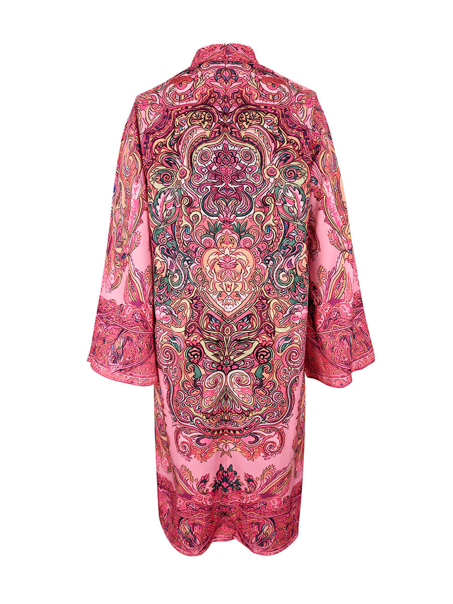 Contrast Print Mock Neck Midi Dress with Long Sleeves and Loose Fit Modeberg Bern