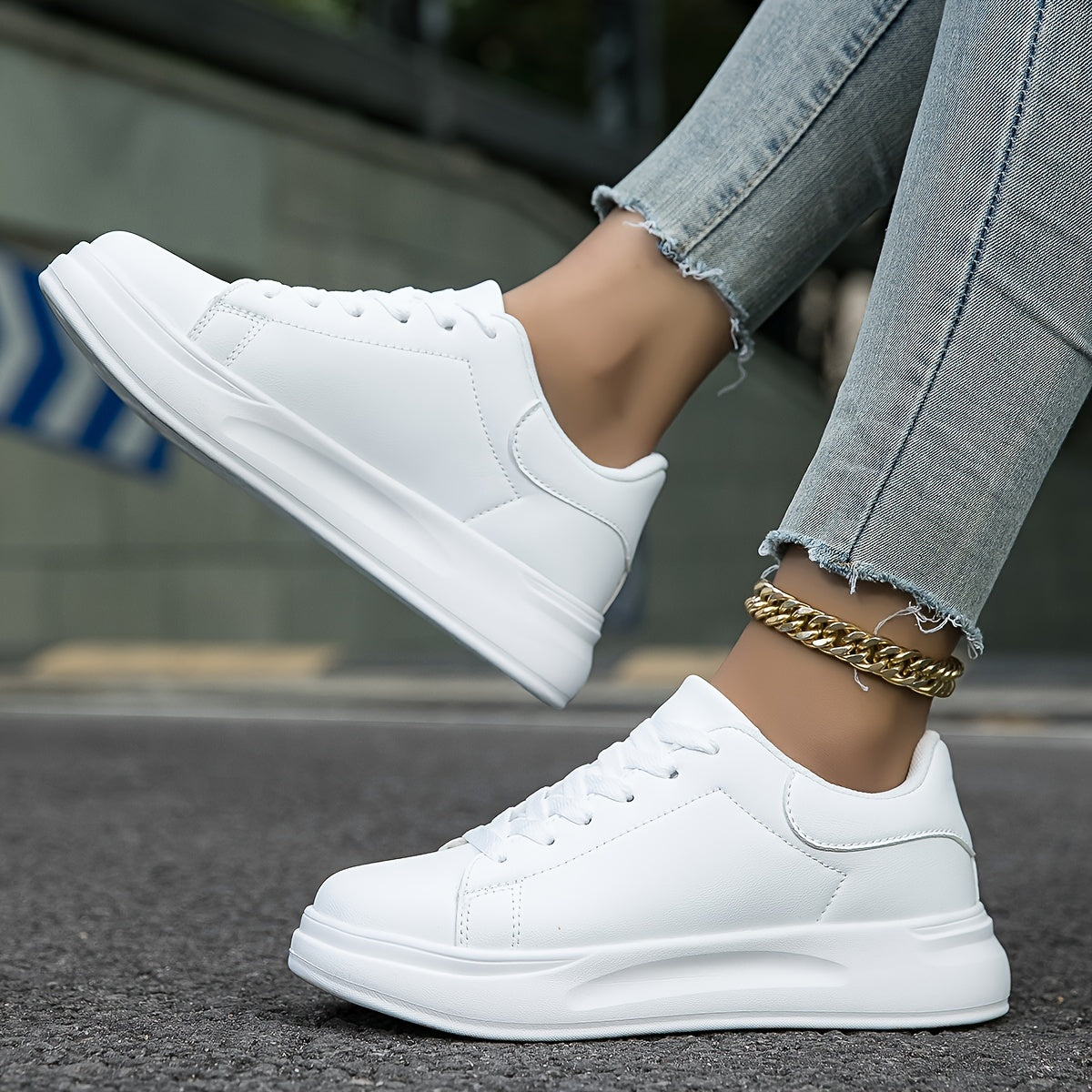 Women's Clean White Leather Trainers Modeberg Bern
