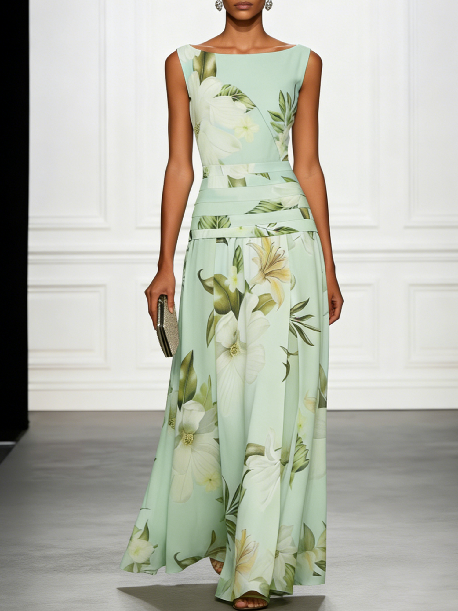 Floral Boat Neck Sleeveless Wedding Guest Maxi Dress Modeberg Bern