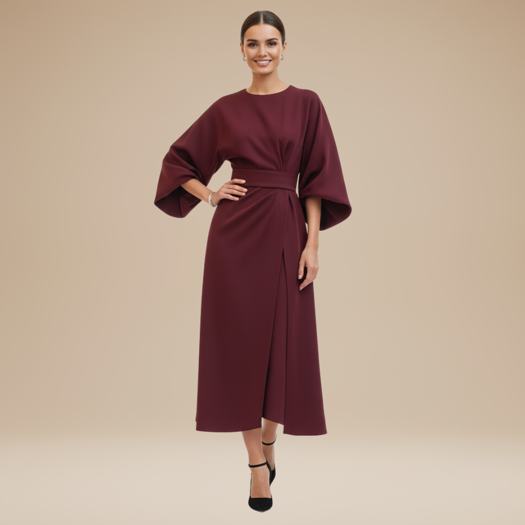 Belted Wide Sleeve Wrap Midi Dress Modeberg Bern