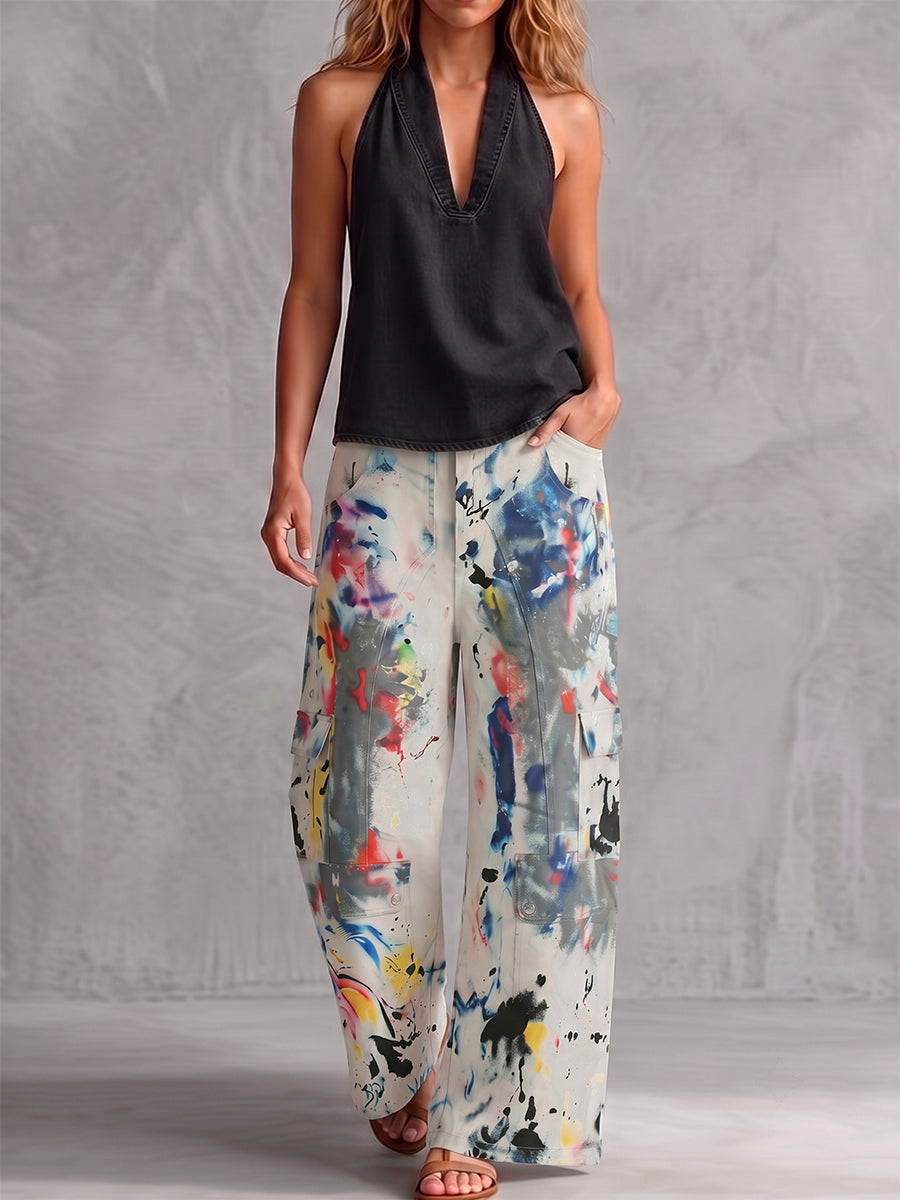 Graffiti Print Wide-Leg High-Waisted Jeans Modeberg Bern