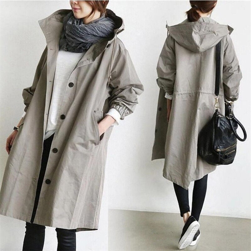 Mid-Length Hooded Jacket with Button Front and Shortened Sleeves Modeberg Bern
