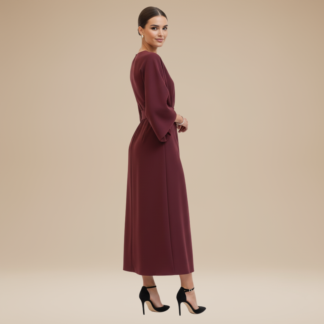 Belted Wide Sleeve Wrap Midi Dress Modeberg Bern