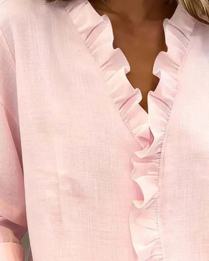 Indira™ Rüschen-V-Ausschnitt-Bluse Modeberg Bern
