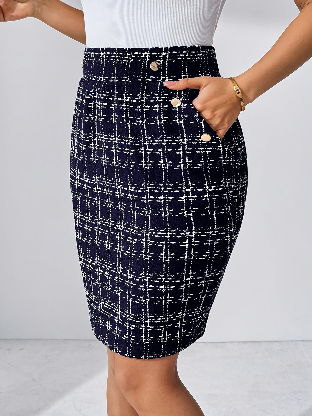 Plaid Metal Button Pocket Skirt Modeberg Bern