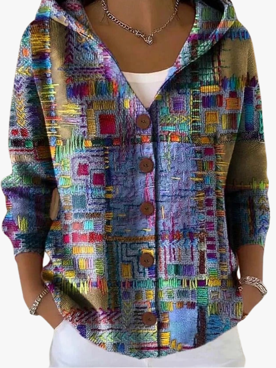 Women's Artistic Print Button-Front Hoodie Modeberg Bern