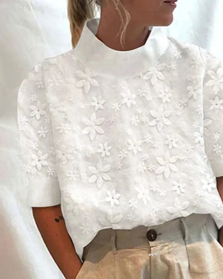 Camille™ | Léonie Blouse Élégante à Col Montant Brodé Modeberg Bern