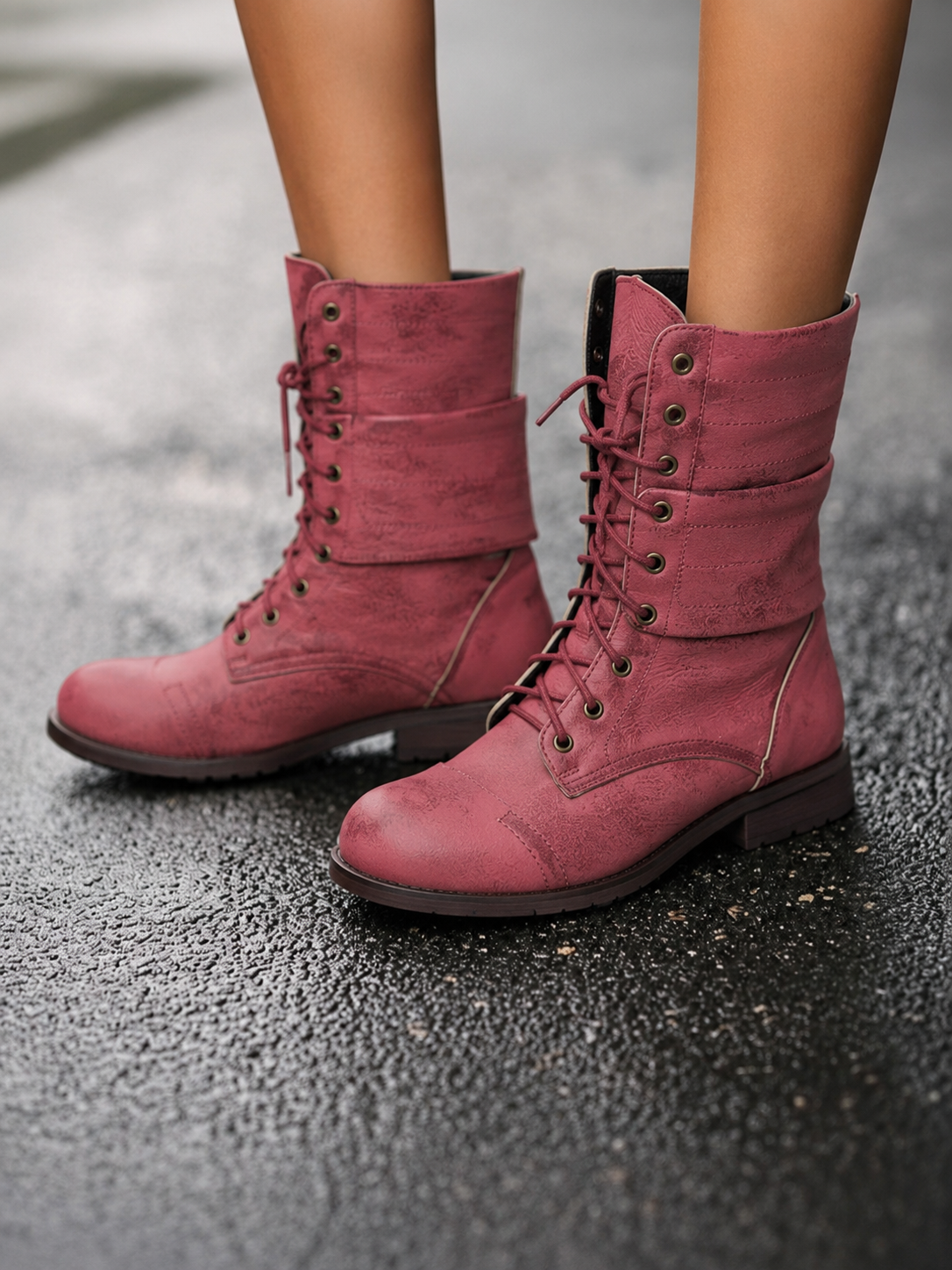 Timeless Mid Calf Lace Up Ankle Boots with Fold Over Cuff Modeberg Bern
