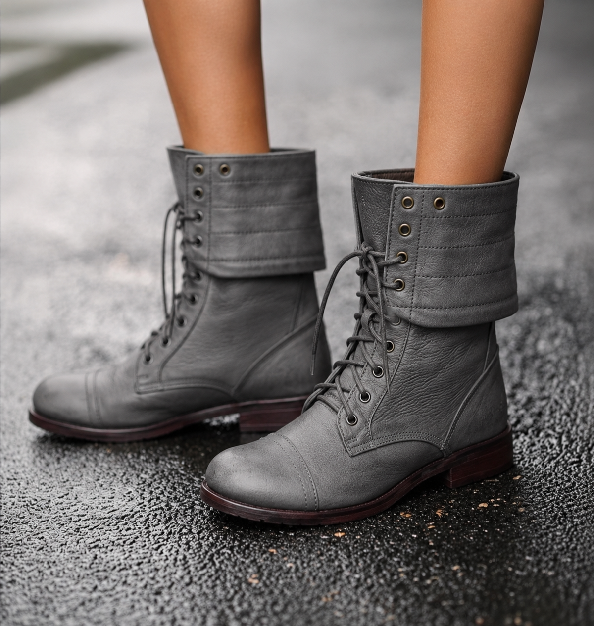Timeless Mid Calf Lace Up Ankle Boots with Fold Over Cuff Modeberg Bern