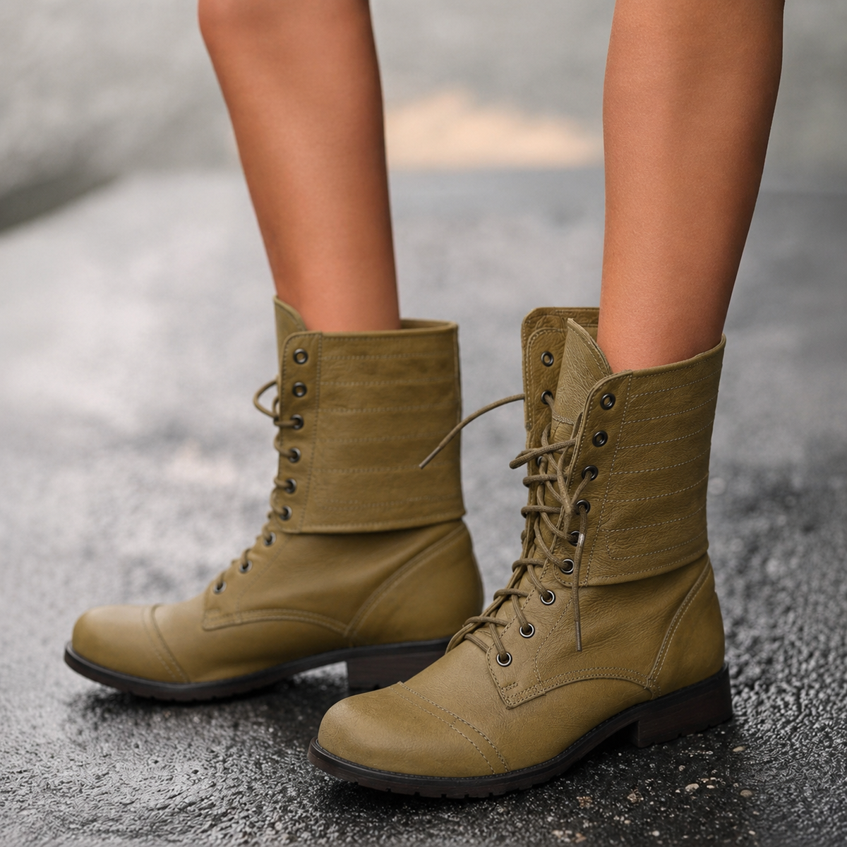 Timeless Mid Calf Lace Up Ankle Boots with Fold Over Cuff Modeberg Bern
