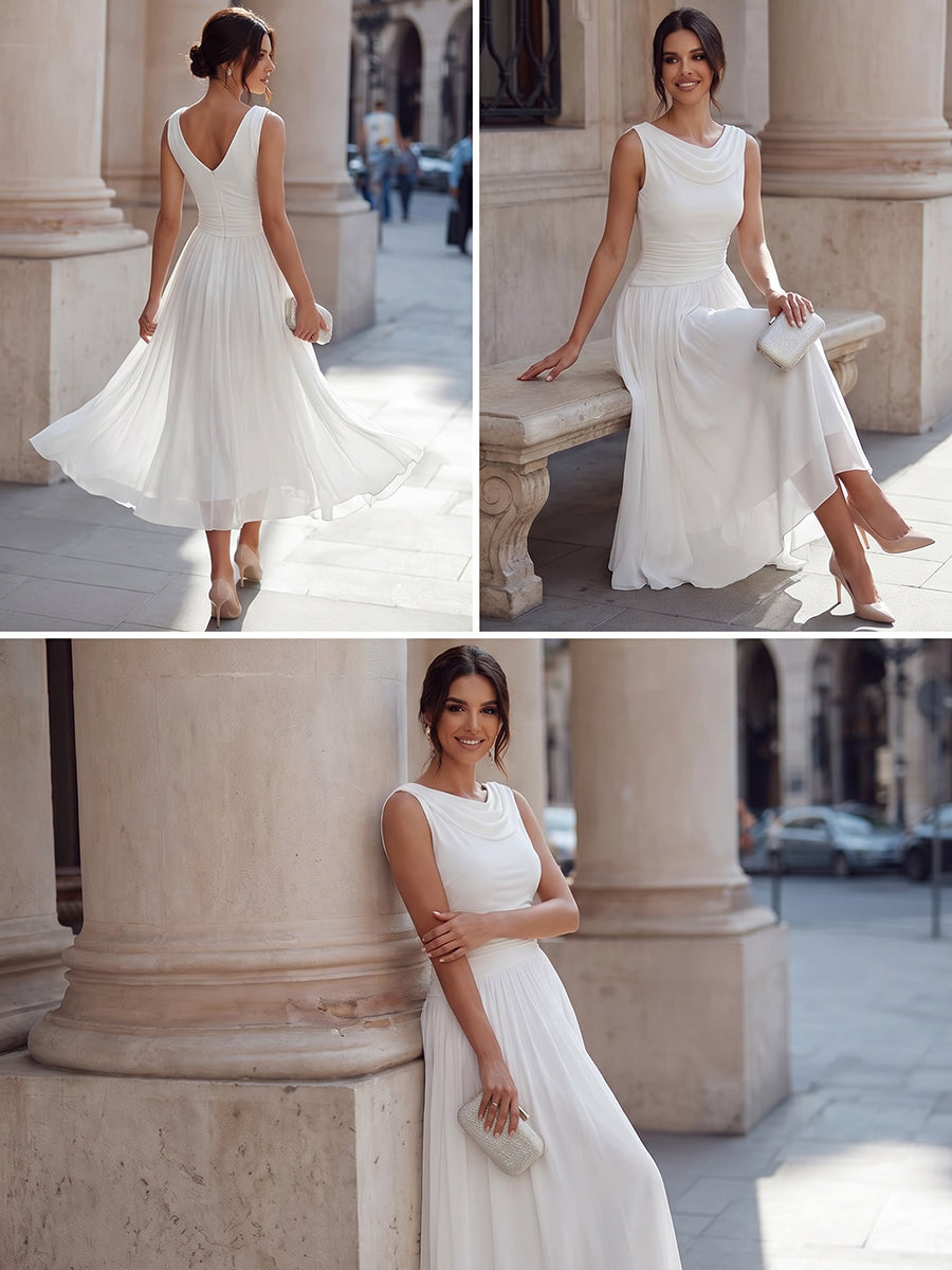 Draped Neck Sleeveless Pleated Occasion Midi Dress Modeberg Bern