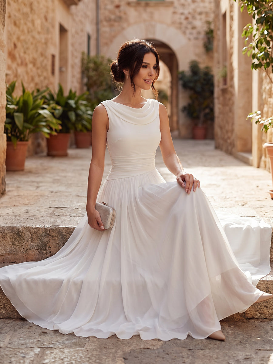 Draped Neck Sleeveless Pleated Occasion Midi Dress Modeberg Bern