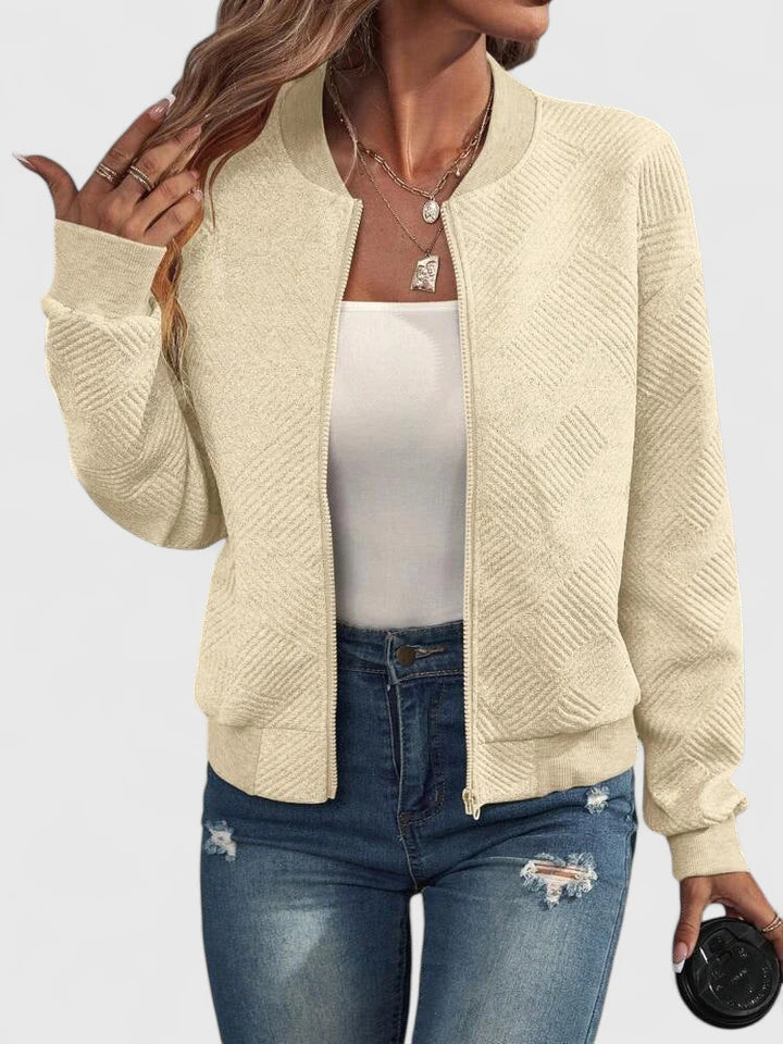 Textured Geometric Bomber Jacket with Ribbed Collar Modeberg Bern
