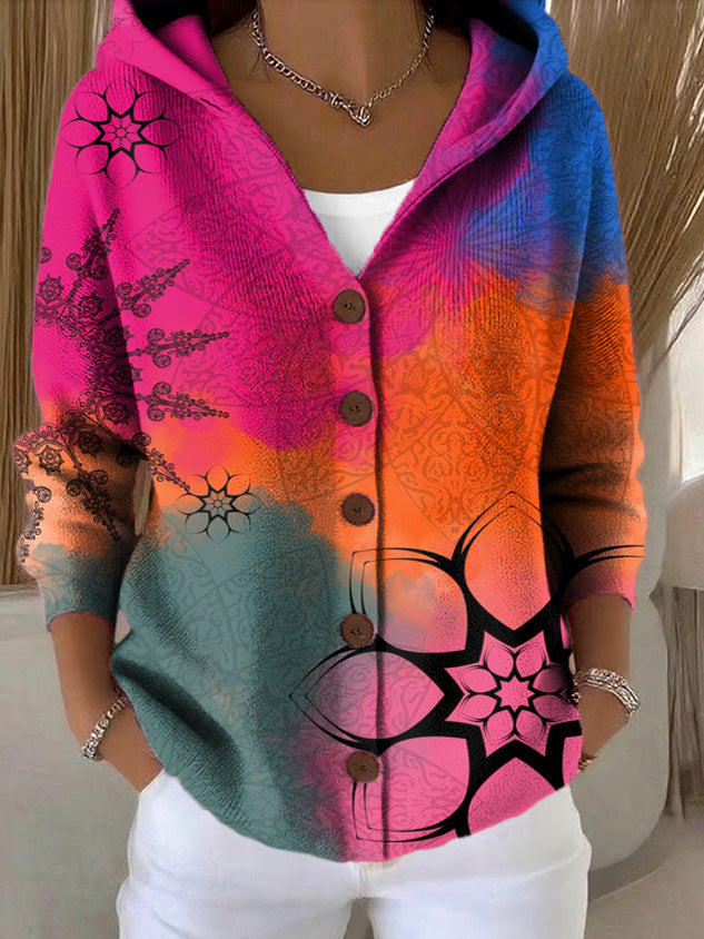 Women's Artistic Print Button-Front Hoodie Modeberg Bern