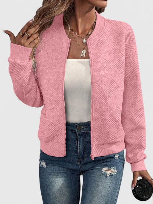 Textured Geometric Bomber Jacket with Ribbed Collar Modeberg Bern