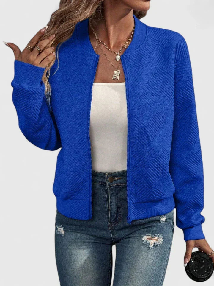 Textured Geometric Bomber Jacket with Ribbed Collar Modeberg Bern