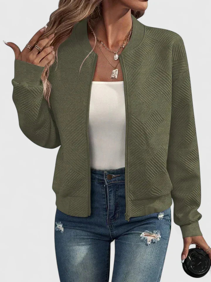Textured Geometric Bomber Jacket with Ribbed Collar Modeberg Bern