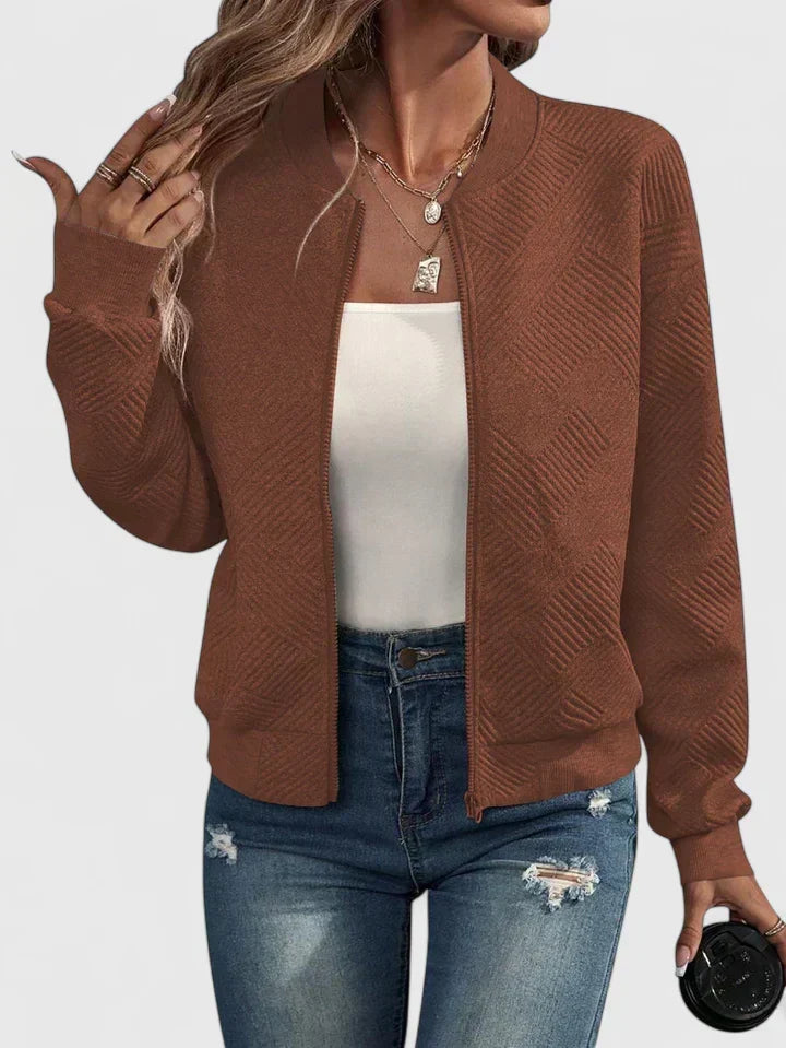 Textured Geometric Bomber Jacket with Ribbed Collar Modeberg Bern
