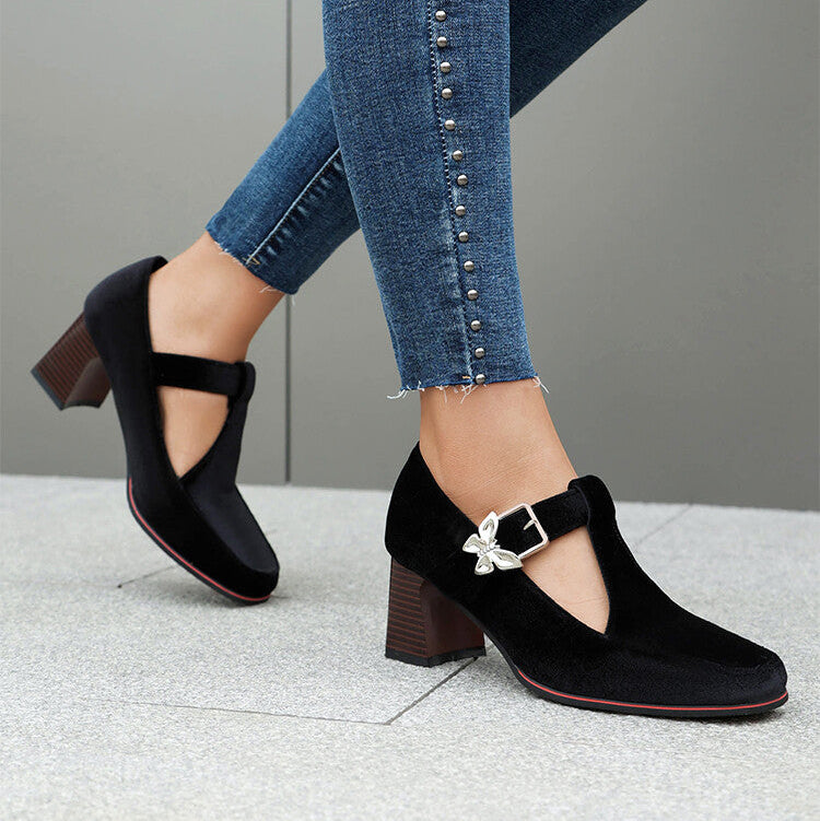Suede Ankle-Strap Block Heels Modeberg Bern
