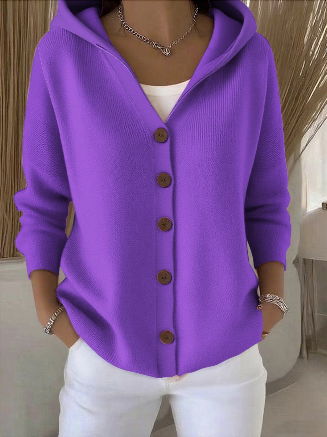 Women's Artistic Print Button-Front Hoodie Modeberg Bern