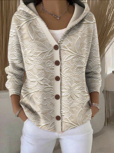 Women's Artistic Print Button-Front Hoodie Modeberg Bern