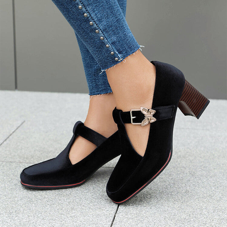 Suede Ankle-Strap Block Heels Modeberg Bern
