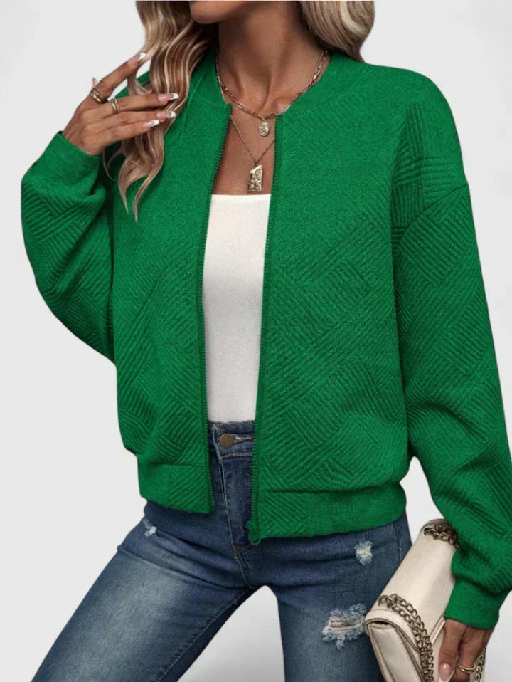 Textured Geometric Bomber Jacket with Ribbed Collar Modeberg Bern