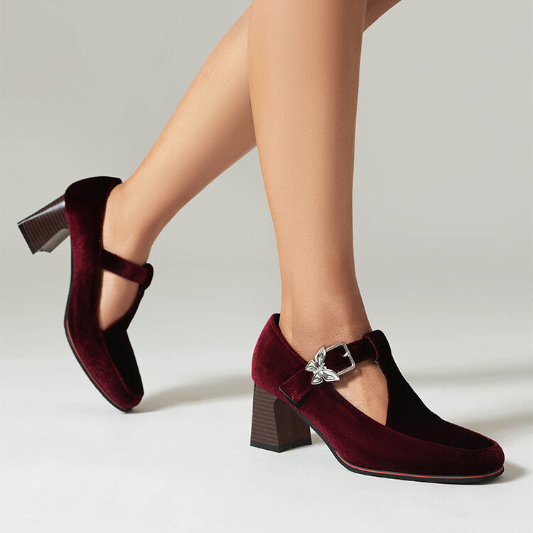 Suede Ankle-Strap Block Heels Modeberg Bern
